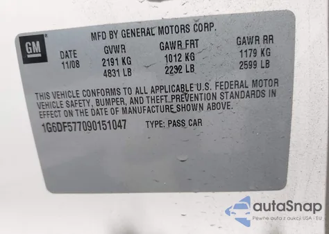 2009 Cadillac Cts Standard из США, поврежденный, VIN 1G6DF577090151047